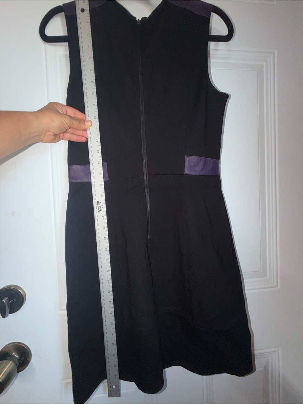 Ali Ro Black Sleeveless Fit-and-Flare Dress with Purple Trim